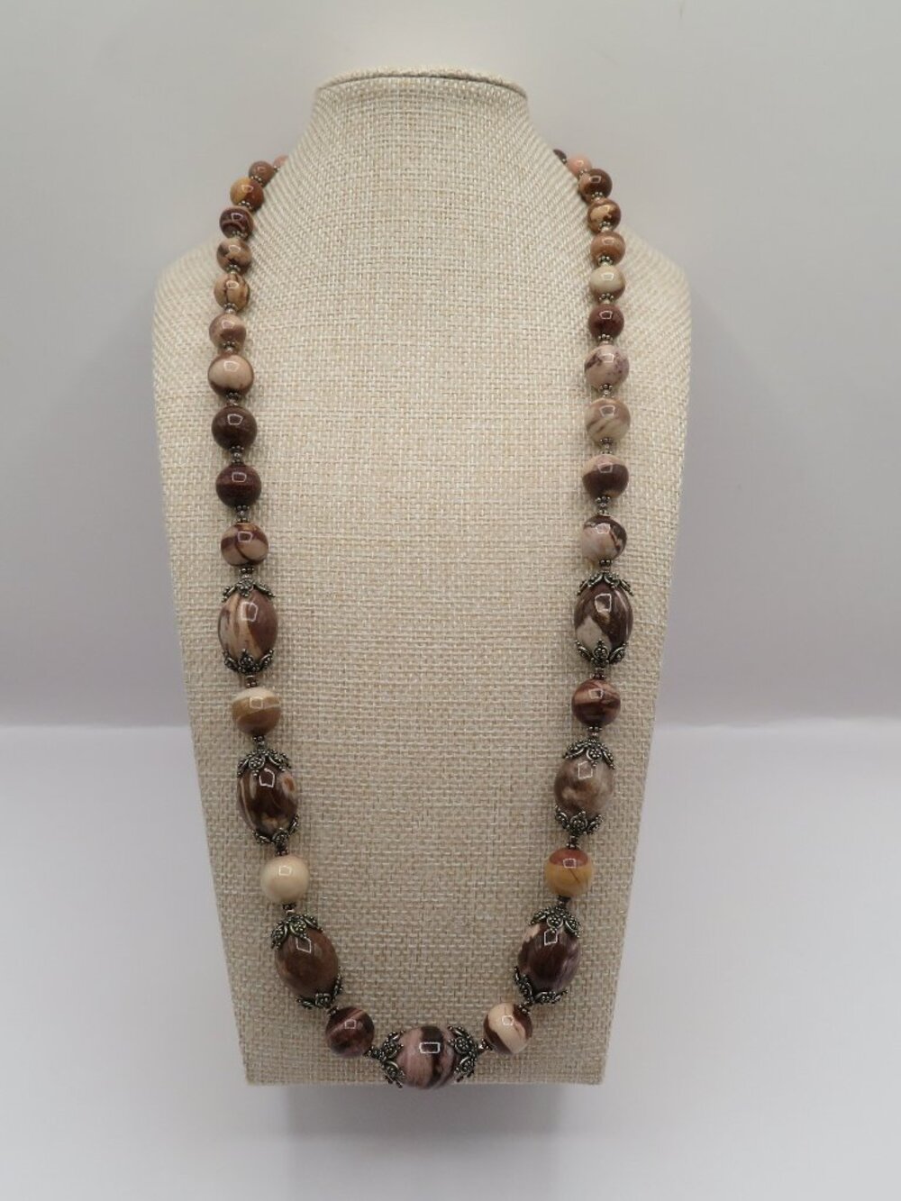 Meran 925 Zebra Jasper Graduated Beaded Necklace